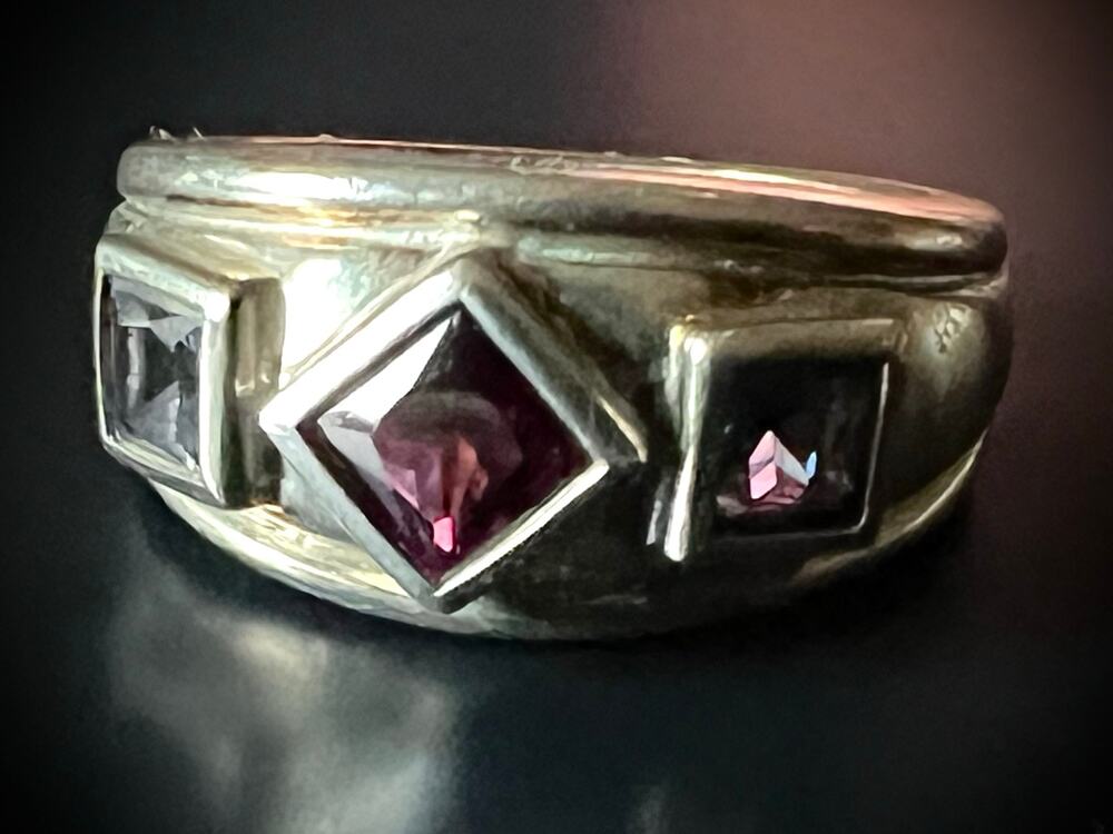 Rhodolite Garnet lolite Sterling Silver Bezel Set Ring Size 8